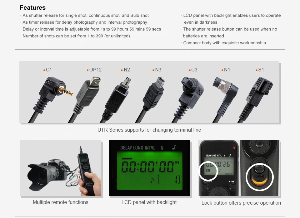 Godox Таймер Пульт дистанционного Управление спуска затвора DC0 DC2 N3 E3 S1 кабель для Canon RS-60E3 RS-80N3 Nikon MC-DC2 sony Olympus камера