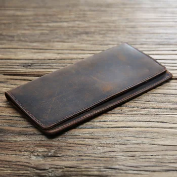 

Luxury Genuine Leather Wallet Bifold Men Long Business Slim Clutch Bag with Credit Card ID Holder Money Purse Handmade