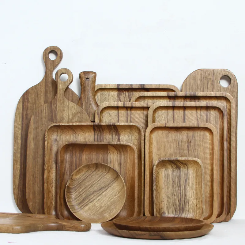 

Zebrawood Solid Wood Cut Bread Plate Japanese Mini Pizza Baking Fruit Chopping Board Serving Tray Dish Plates Round/Rectangle