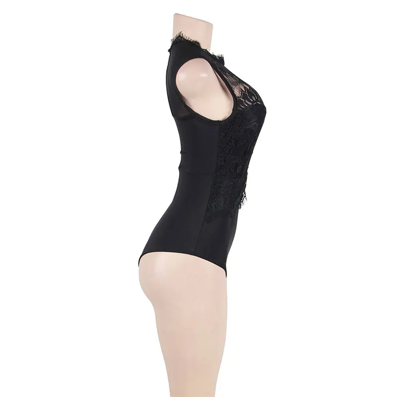 Turtleneck bodysuit lace plus size body dentelle hollow out bodysuit women manga larga bodycon mini playsuits and jumpsuits
