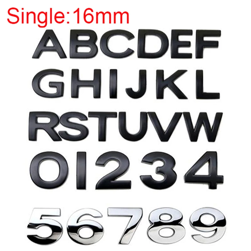 

DIY A-Z 0-9 16mm 3D Metal Single Letter Car Styling Refitting Emblem Sticker Alphabet House Number Website Address Advertising