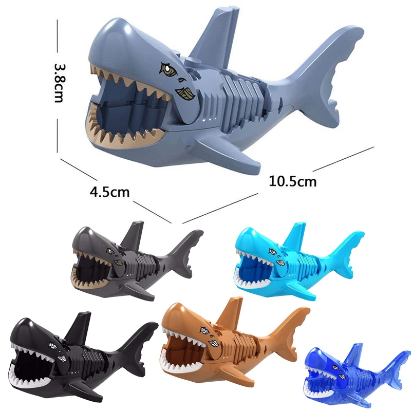 

3Pcs Shark Blocks Shark Figure Creative Animal Building Blocks Compatible Brand Duploed Shark Toy Plastic Toys For Kids Gift