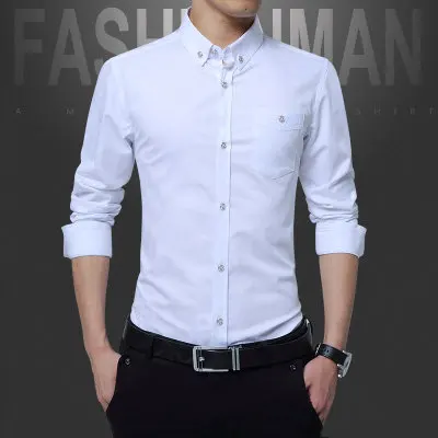MIACAWOR, Прямая поставка, осенние мужские рубашки, хлопок, с длинным рукавом, повседневные рубашки, облегающие, соц. рубашки, мужская одежда размера плюс, 5XL, C371 - Цвет: Белый