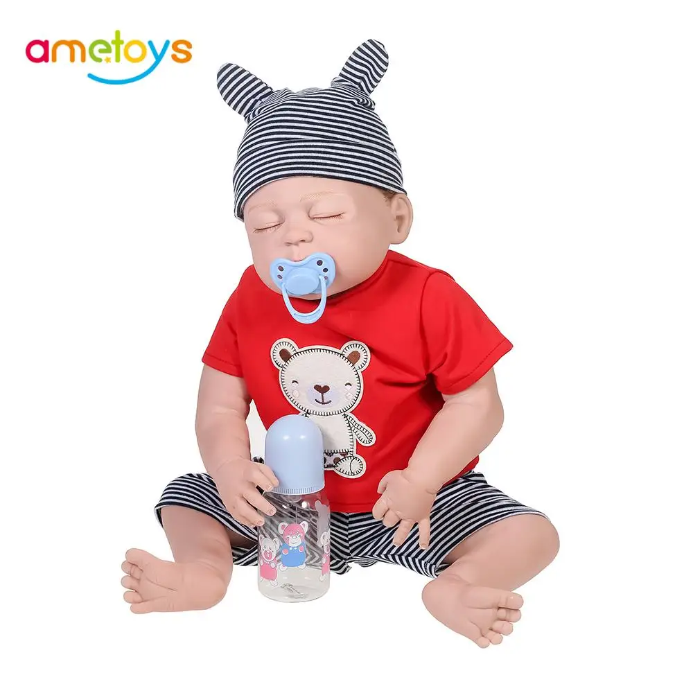 Горячая полный Силиконовый Reborn Baby Dolls глаза закрытые спящие куклы с волосы с корнями Новорожденный ребенок Boneca мальчик 22 дюймов Juguetes Кукла