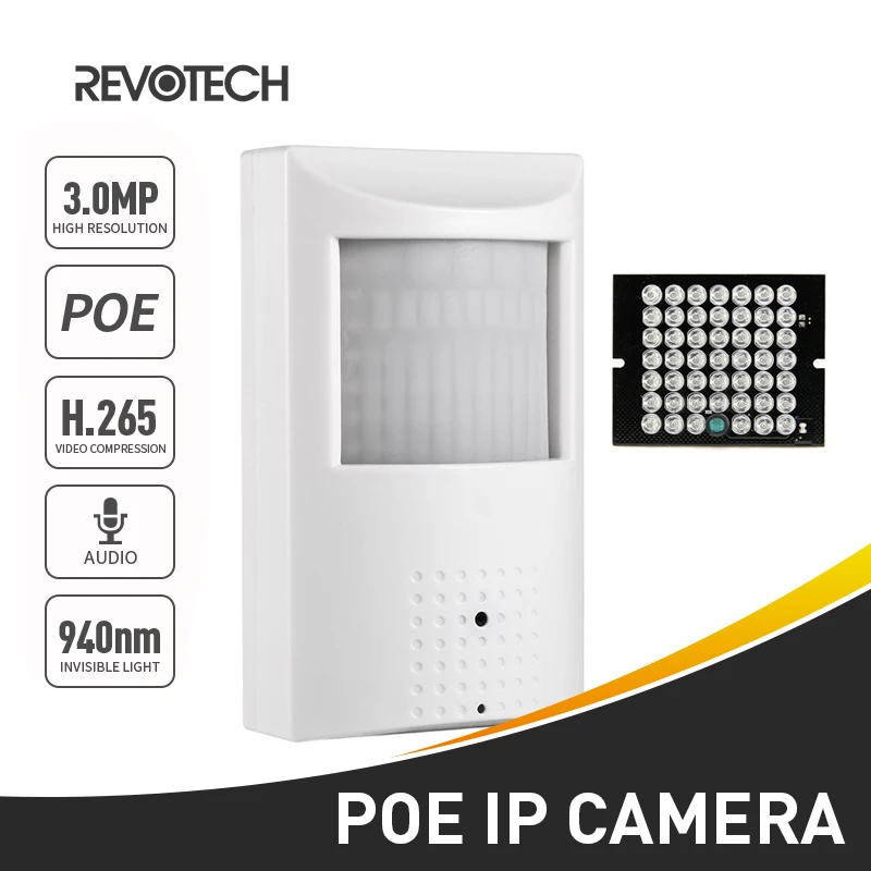 

POE Audio 940nm Invisible IR H.265 3MP IP Camera 1296P / 1080P PIR 48 LED Night Vision 3.7mm Indoor Security ONVIF P2P CCTV Cam