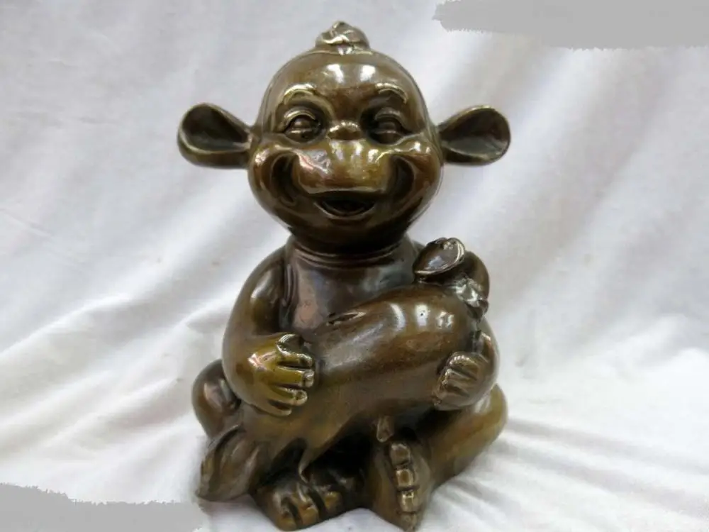 

DS DS China brass beautiful sculpture carved Feng Shui ginseng Rabbit Statue