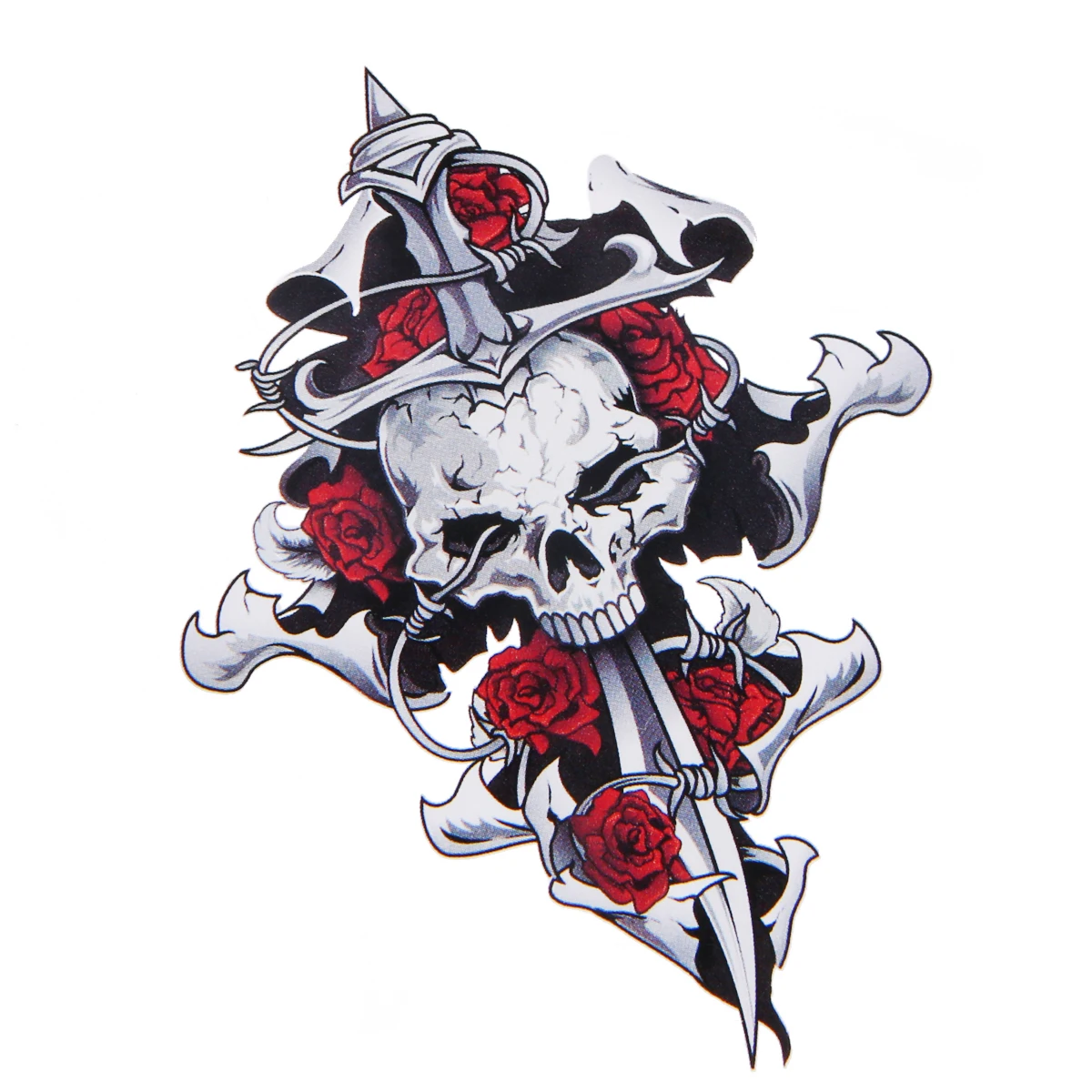 1PC Motorcycle Self-adhesive Rose Red Skull Sticker Decal for Motorbike Cool Helmet Stickers Decoration