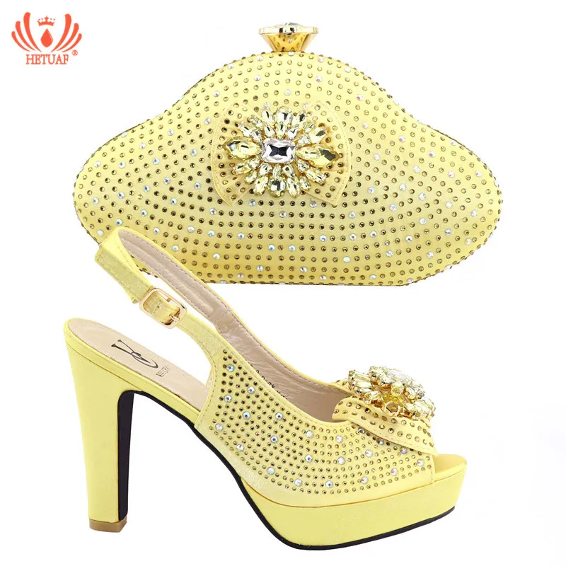 

2019 New Summer Yellow Color Italian Shoes with Matching Bags Shoes and Bag Set African Sets Shoe and Bag Italian Wedding Party