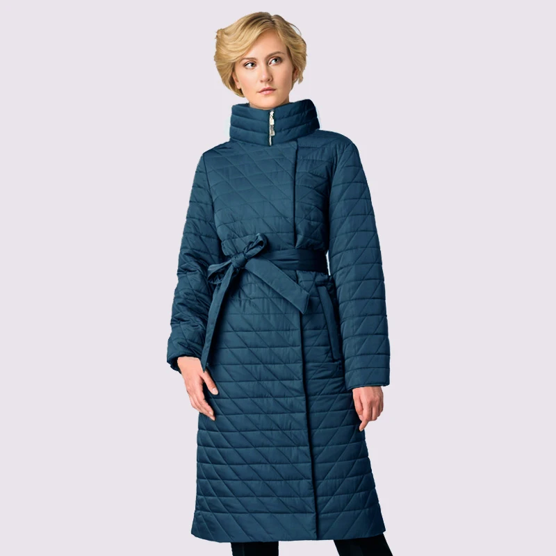 

2019 Spring Autum Women's Parka Warm Windproof Thin Women Coat Long Plus Size Quilting Cotton Standing Collar Jackets Outwear
