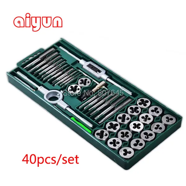 

40pcs/set tap and die set M3~M12 Screw Thread Metric Plugs Taps & Tap wrench & Die wrench, hand screw taps Hand Threading