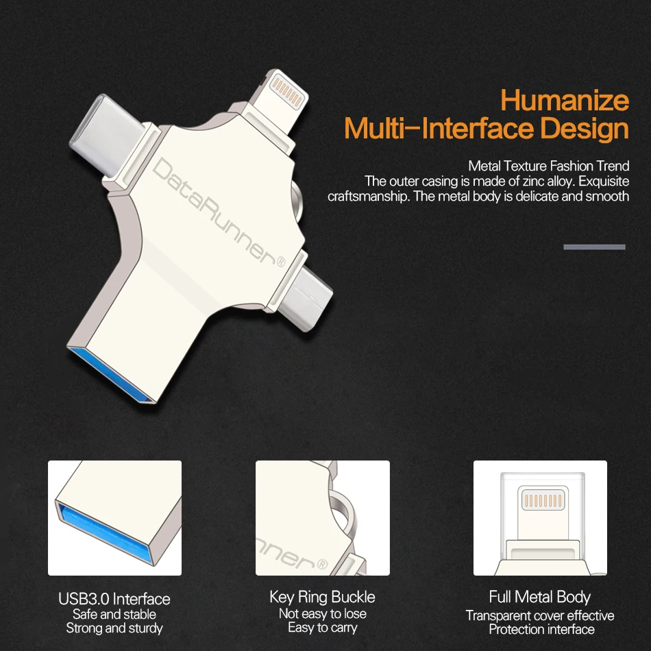 DataRunner 4 в 1 дизайн Usb флеш-накопитель 128 ГБ Usb флешка 3,0 OTG флеш-накопитель 16 ГБ 32 ГБ 64 Гб Usb 3,0 флеш-накопитель