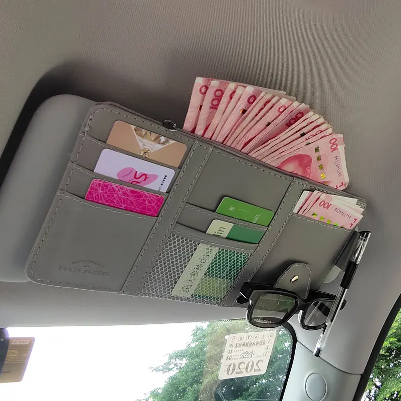 

lunda Multifunction PU Car Sun Visor Storage Bag for Card Glasses Ticket Documents Folder Mobile Phone Organizer Car-Styling