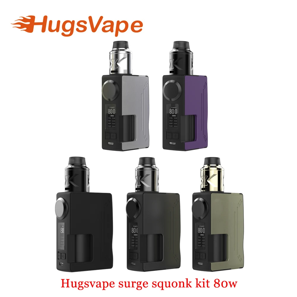 Newest Hugsvape Surge Squonk Kit 80W surge squonk mod with piper rda atomizer powered by single 18650 battery vs athena kit