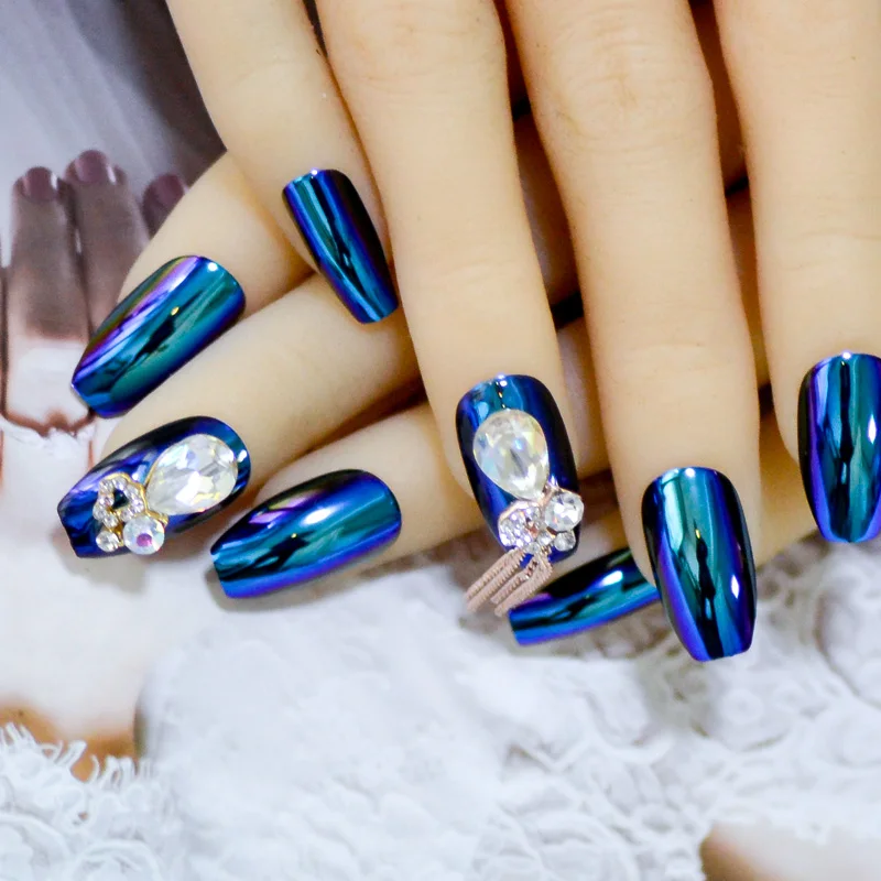 

luxury Mirror fake nails Ballerinas nail big crystal drill press on nail tips