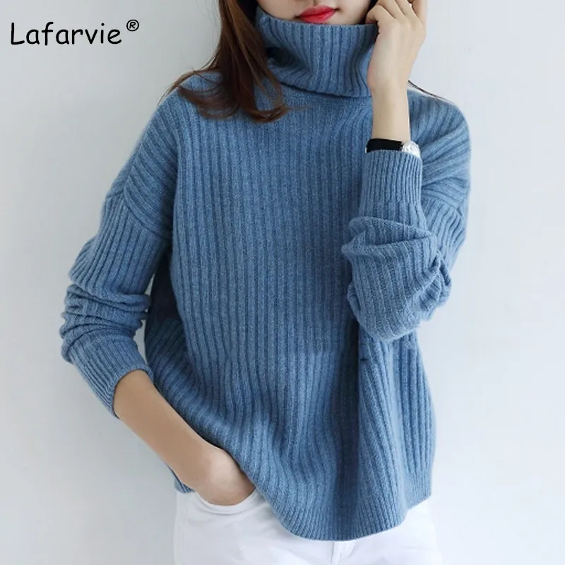 Lafarvie 2018Autumn Winter Women Sweaters And Pullover Turtleneck Loose Thick Knitting Cashmere Sweater Female Warm High Quality