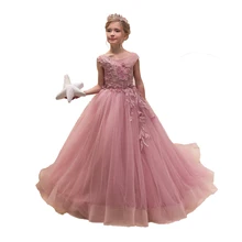 Pink Little Flower Girls Pageant Dress Long Kids Ball Gowns Robe Soiree Fillette Birthday Party Nina White First Communion Dress lovely princess flower girls dresses with bow long pageant dress kids party dress ball gowns pink custom made