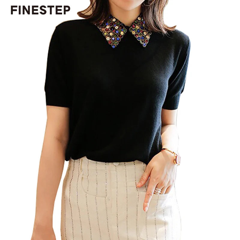 Black and White Short Sleeve Top Womens Knitted Top Sweater Pullover Winter Wool Women Sweaters