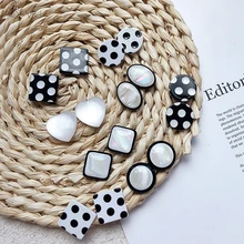 Por Polka Dot Earrings Lots From Aomu An Cute Black And White Polka Dot Round Square Geometric Love Heart Small Student Earrings Acrylic Shiny Laser