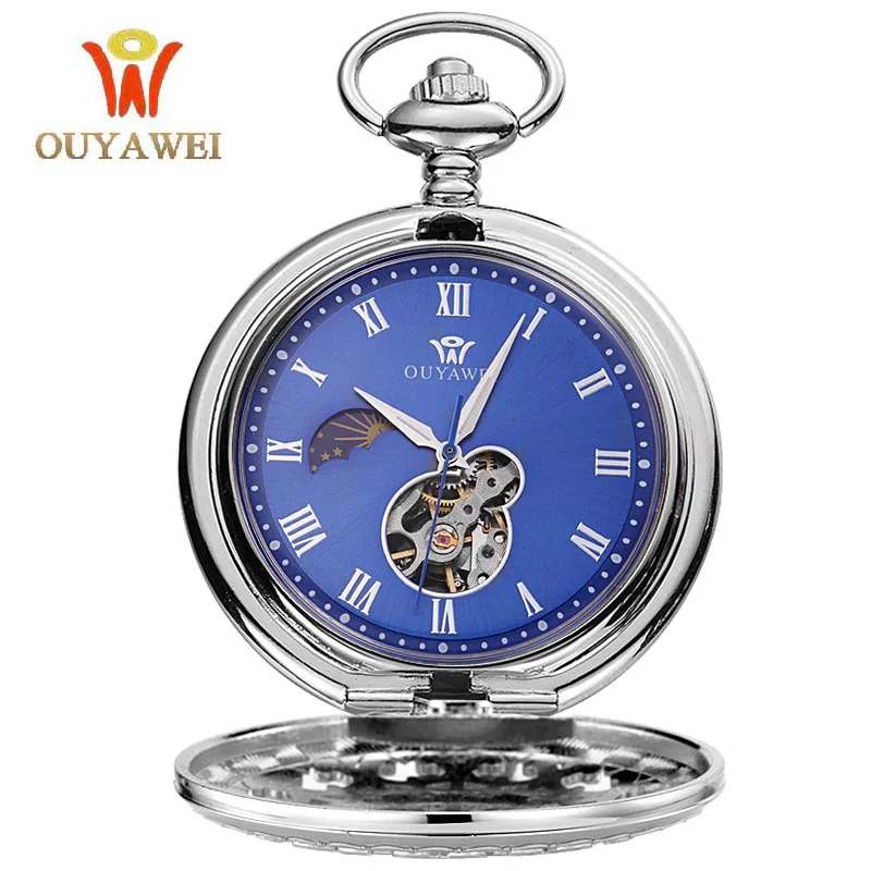 OUYAWEI Pocket Mechanical Watch Men Vintage Pendant Watch Necklace Chain Antique Fob Watches Relogio bolso 1