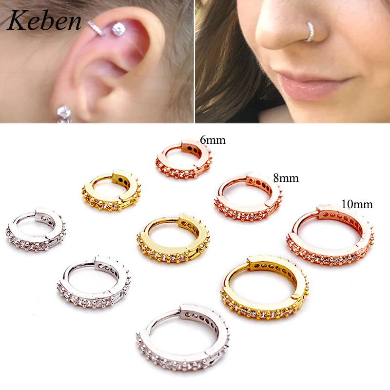 

1pc nose ring 6mm/8mm/10mm Cz Huggie Hoop Cartilage Earring Helix Tragus Daith Conch Rook Snug Ear Piercing Body Jewelry
