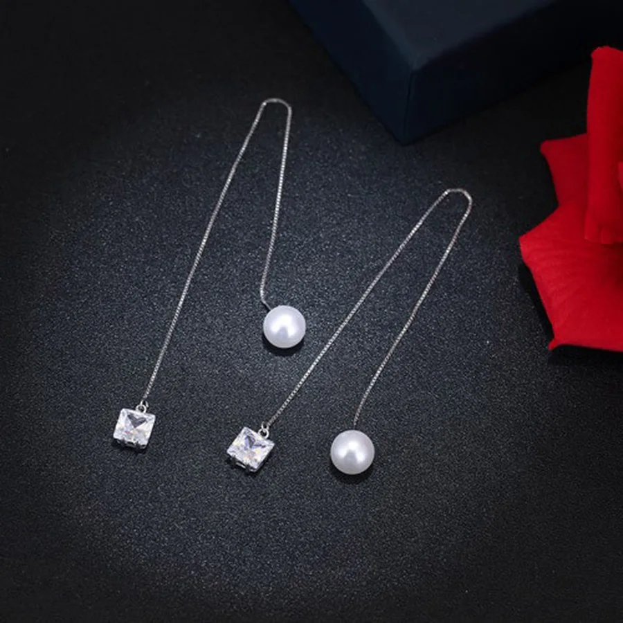 

S Zircon Pearl Long Earrings Korean Personality Temperament Simple Tassel Earrings Women Fashion Jewelry Accessories Gift