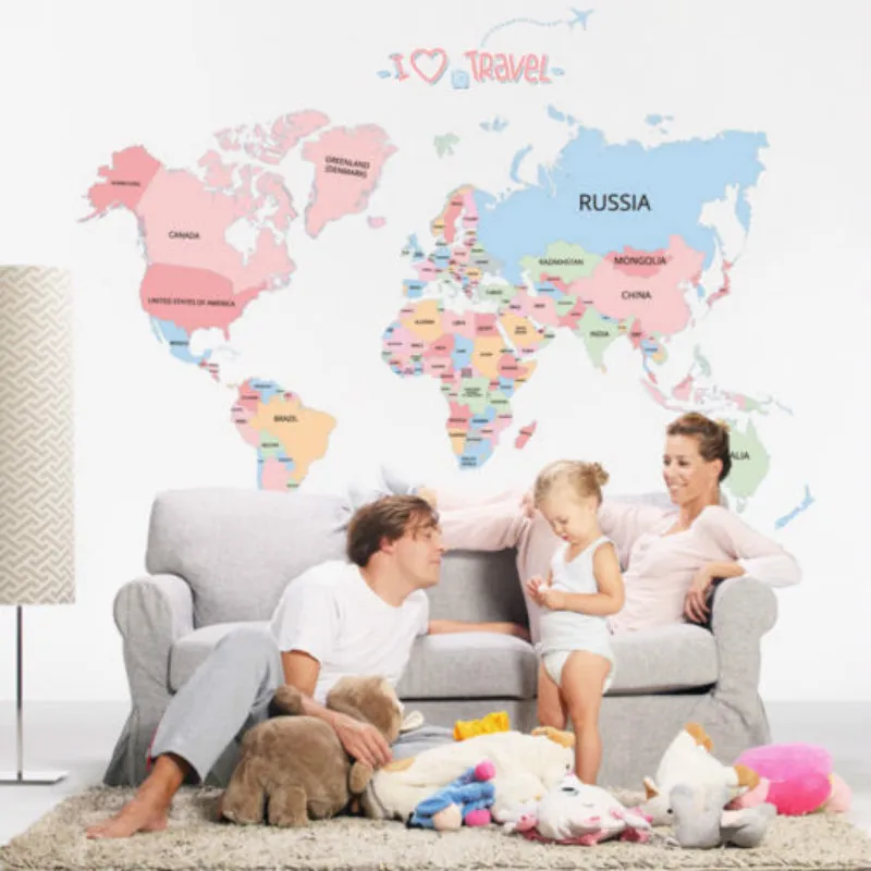 2017 New Livingroom World Map Home Bedroom Decor Removable Wall Sticker Decal Decoration