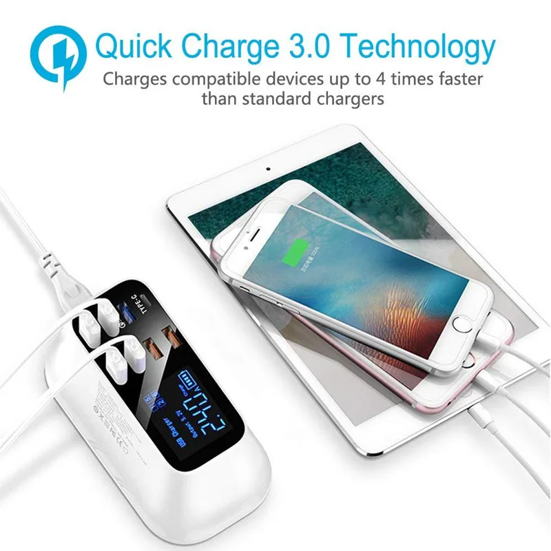 Быстрая зарядка 3,0 USB зарядная станция 7 USB светодиодный дисплей type C Быстрая зарядка настольный адаптер для iPhone X iPad SAMSUNG S9+ XIAOMI