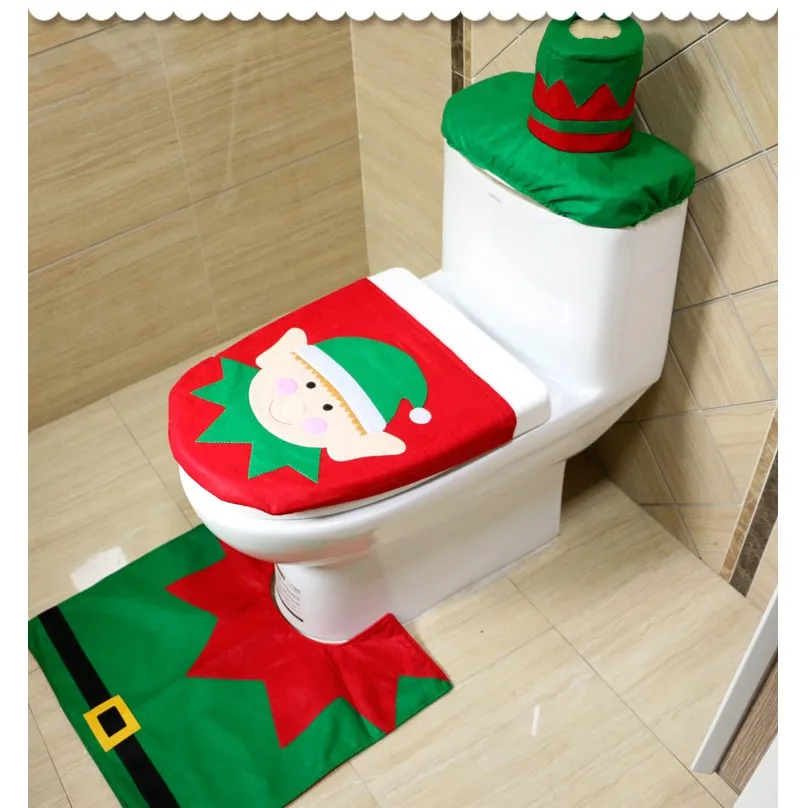 3 шт необычный коврик Санта Клаус, набор для ванной комнаты, контурный ковер, украшение на Рождество, Navidad, рождественские вечерние принадлежности, год - Цвет: Красный