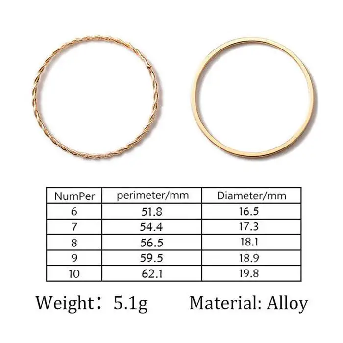 2pcs/set Metal Plated Twist Geometry Ring New Cute Geometry Wedding Rings For Women Jewelry Round Simple Fashion Party Gifts -