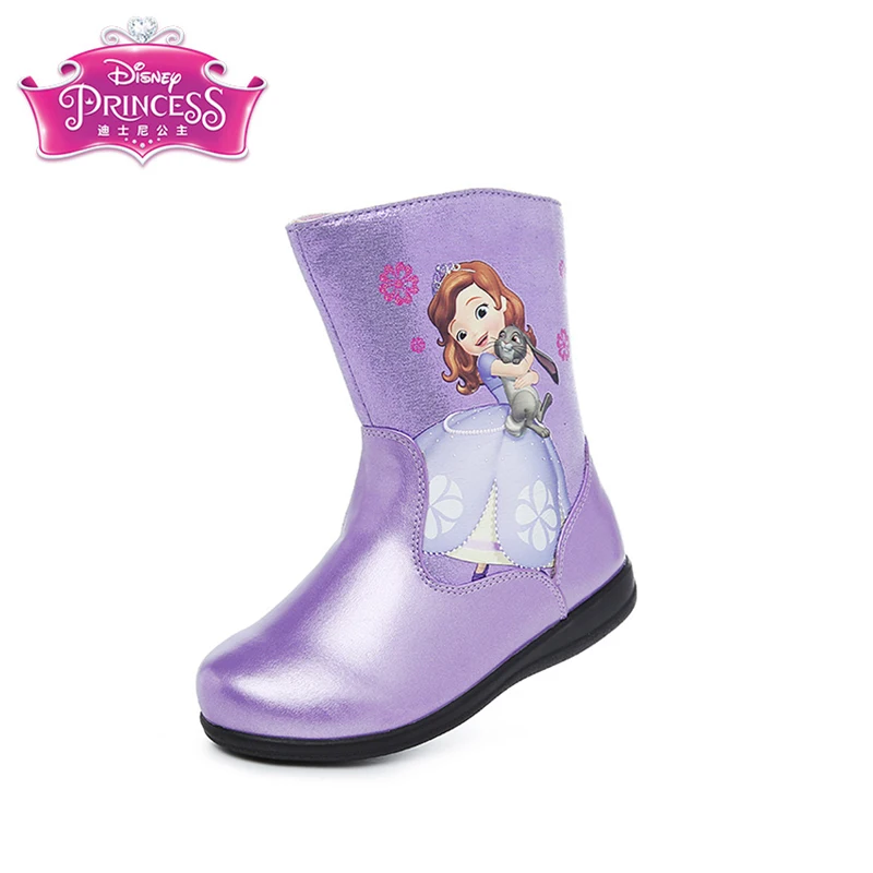 Disney Princess Sofia Girl Winter Snow Boots Pu Leather Waterproof