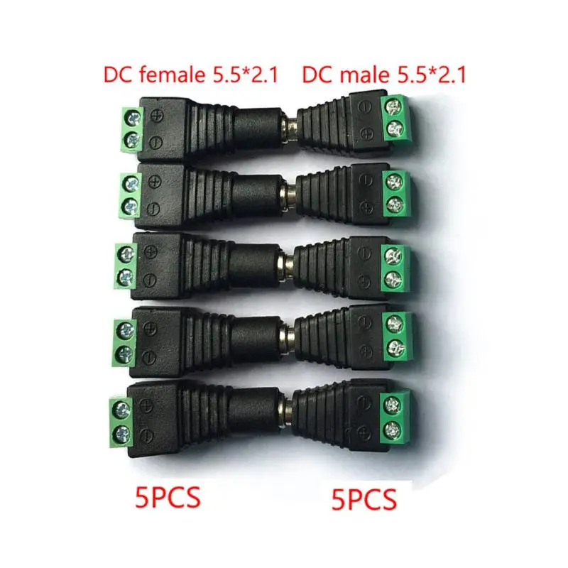 

5.5mm x 2.1mm Female Male DC Power Plug Adapter for 5050 3528 5060 Single Color LED Strip and CCTV Cameras