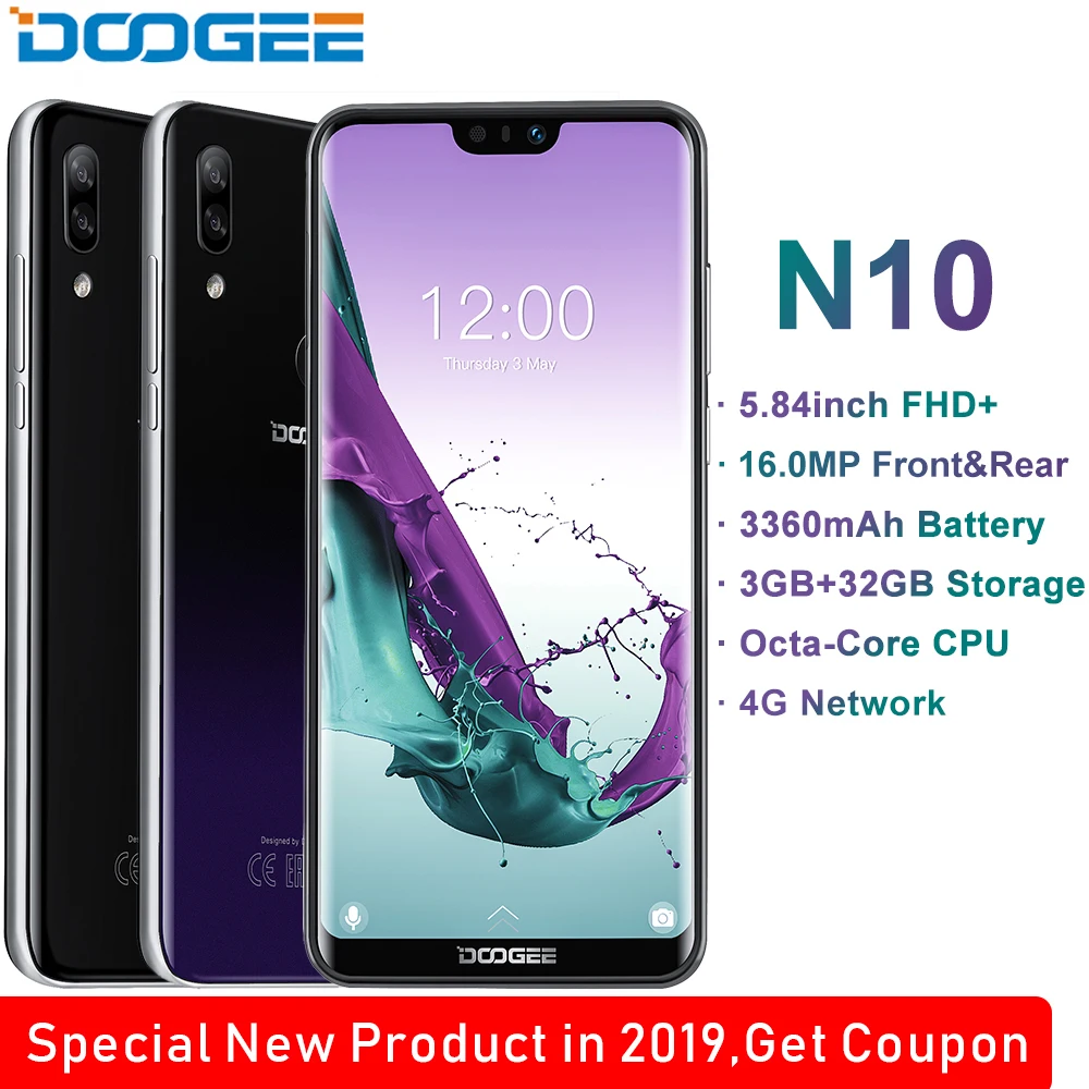  DOOGEE N10 mobile Phone Octa-Core 3GB RAM 32GB ROM 5.84inch FHD+ 19:9 Display 16.0MP Front Camera 3