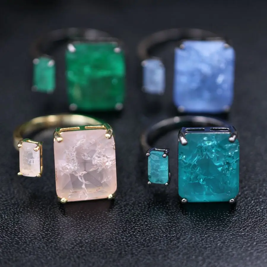 Квадратные Кольца с искусственным камнем для женщин, разноцветное циркониевое кольцо с открытым пальцем для женщин, свадебный подарок, регулируемые ювелирные изделия, обручальное кольцо