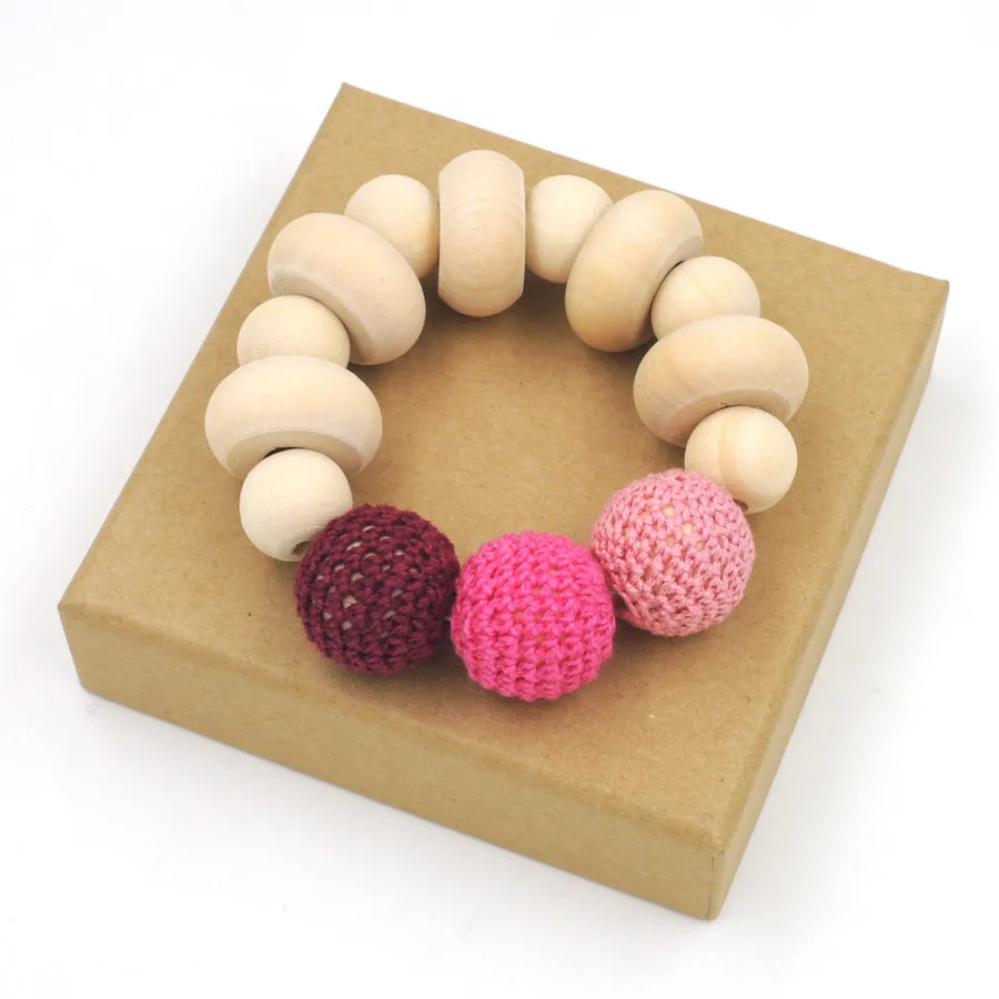 Распродажа из 2 предметов, игрушка-браслет для кормления, деревянные бусины в форме пончика, розовый, бледно-синий, подарок для мальчиков и девочек, нейтральный стиль, образовательный ET57