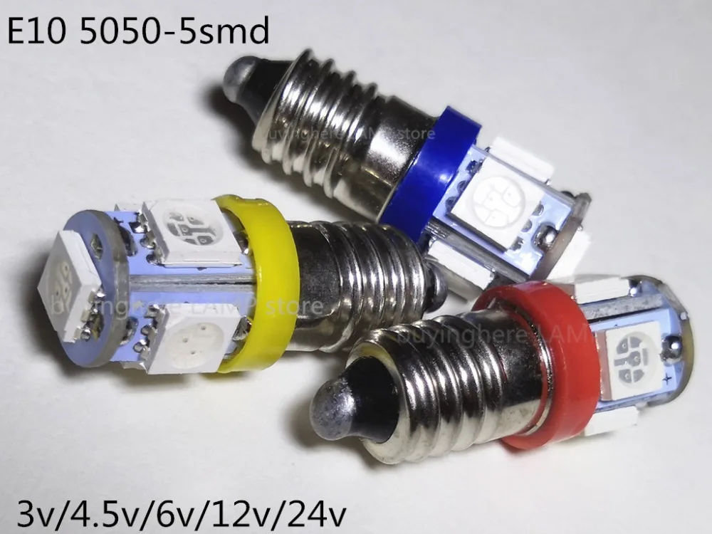

5PCS 6v E10 Instrument bulb 3v display width bulb reading light E10 24V License Plate 4.5V E10 5050 warning bulb Signal light