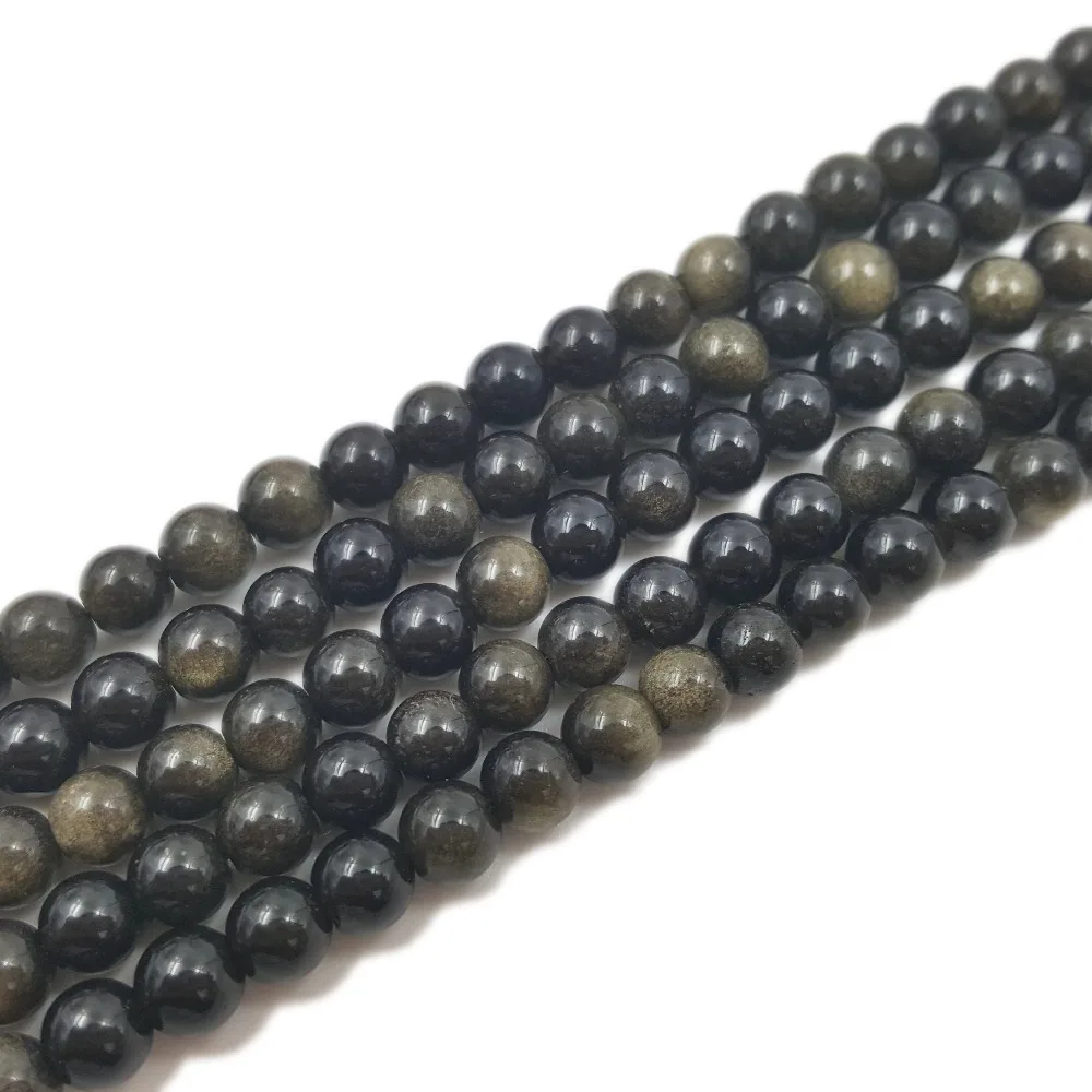 

Lii Ji 2 strands Natural Stone Gold Obsidian Round Loose Beads Appprox 6mm For DIY Jewelry Making approx 39cm