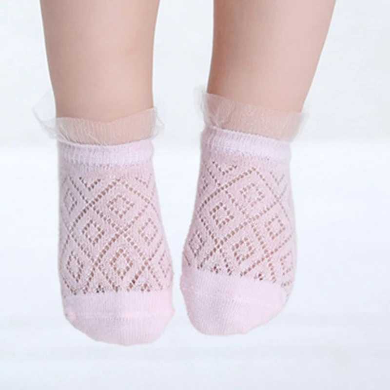 5 Pairs Breathable Cotton Princess Mesh Socks Children's Ankle Short Sock For Baby Girls Kids Toddler Hollow Boat Socks