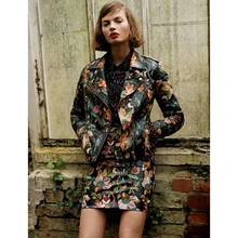 FREE SHIPPING Sexy Queen Fashion Catwalk Floral Fake Leather Locomotive Jacket And High Waist Skirt Suit Women Performance Sets
