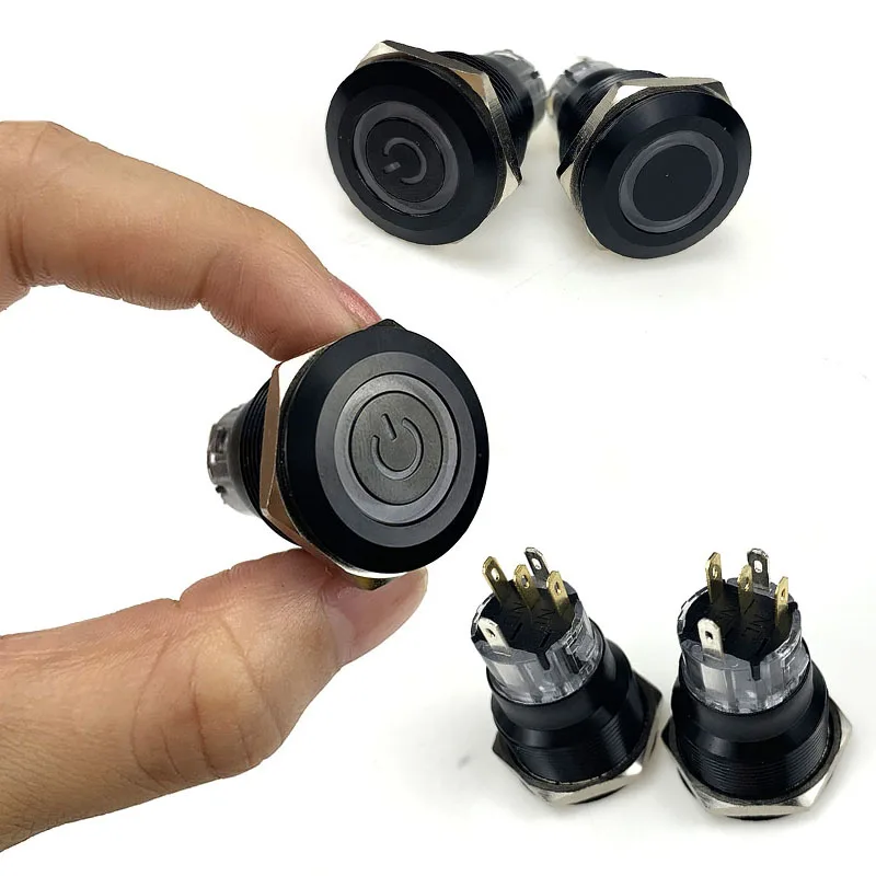 

22mm Black Metal button switch momentary latching light auto seat heating switches waterproof Power Supply LED elevator switches