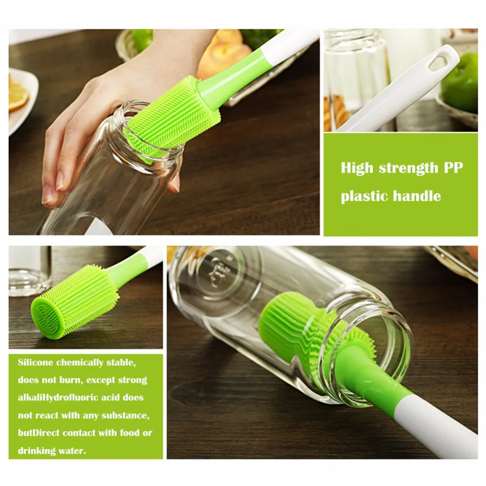 

Uesful Silicone Brush Long-handled Cup Mug Cleaning Brush Bottle Baby Milk Bottle Washing Brush Home Kitchen Cleaning Tools