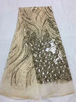

High class French tulle lace material party dress French net lace fabric with sequins UN59(5yards/lot)