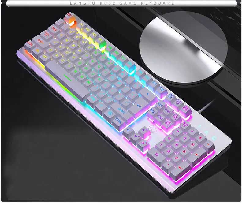 Игровая клавиатура 104 Keycaps RGB с подсветкой Водонепроницаемая Бесшумная клавиатура компьютерная игровая USB Проводная для настольного ноутбука