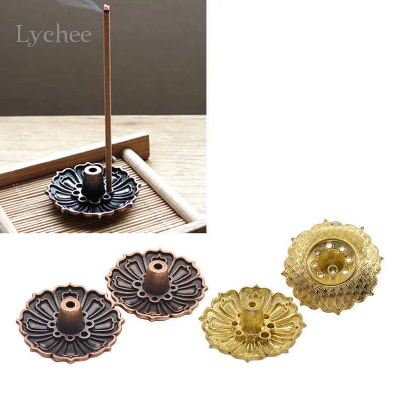 

Lychee 2 Pieces Lotus Flowers Pattern Incense Burner Stick Holder Incense Base Plug Home Decoration