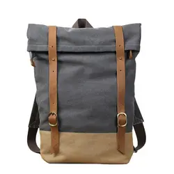 ROCKCOW холст кожаный рюкзак для ноутбука ручной работы холщовый школьный рюкзак для путешествий
