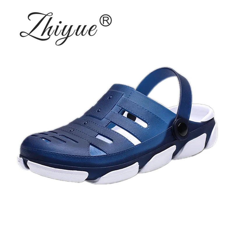 

ZHI YUE Summer Jelly Shoes Beach Mens Slipper Sandals Outdoor Casual Flip Flops Water Shoes Sandalia Masculina Blue Size 40-45