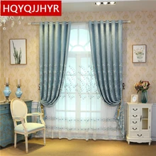 Blue farmhouse style luxury embroidered curtain fabric for the living room windows curtain bedroom High quality villa draps Blue farmhouse style luxury embroidered curtain fabric for the living room windows curtain bedroom High quality villa draps