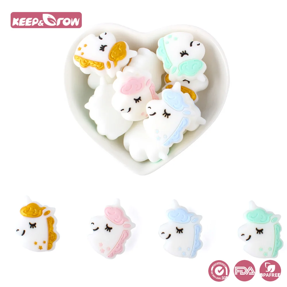 

Keep&Grow 10pcs Unicorn Silicone Beads Food Grade Silicone Teethers Chewable Baby Teething Beads Pacifier Chain Accessories