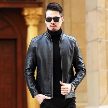 

Classic Black Men PU Jackets Fashion Standing Collar Mens Jacket Size 5XL Leisure Faux Leather Jacket Men Coat Loose Comfortable