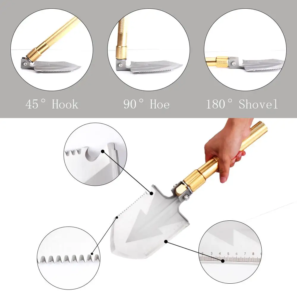 Golden Multifunction Folding Military Shovel Manganese Steel Spade Outdoor Tool For Camping Climbing Adventure Emergency With Free Carrying Bag-37inch (4)