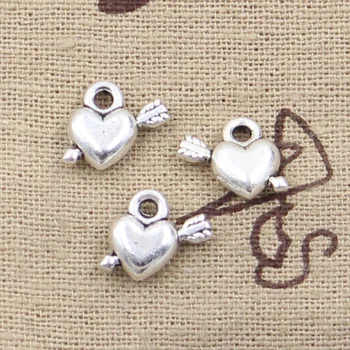 

30pcs Charms Arrow Through The Heart 10x12mm Antique Silver Color Pendants Making DIY Handmade Tibetan Silver Color Jewelry